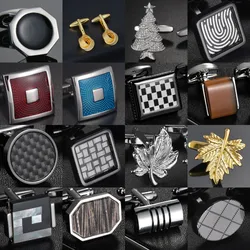 Fashion Copper Material Business Men's Shirt Cufflinks Gentlemen Fingerprint/Leaf/Square Cuff Button Male Wedding Jewelry