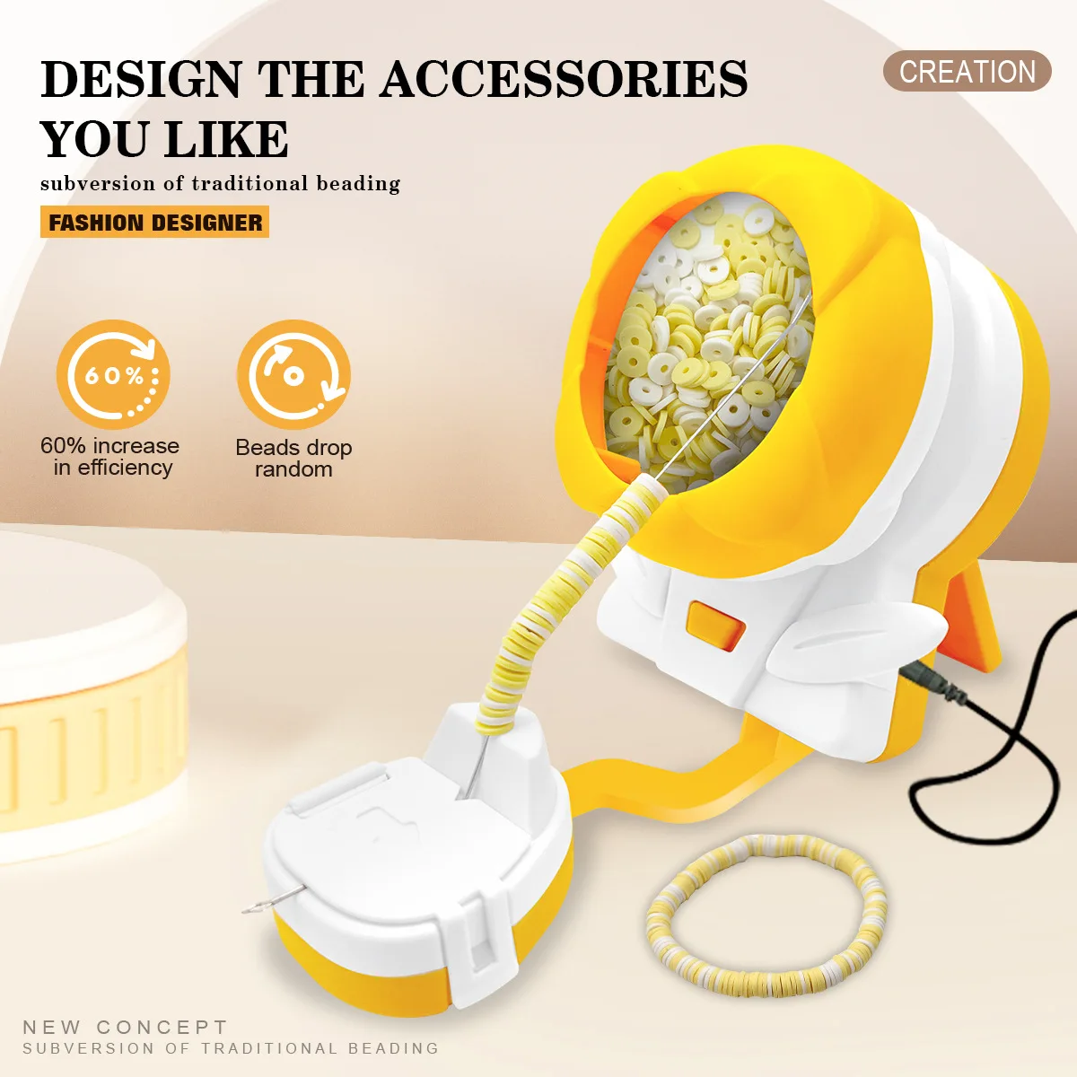 

Electric Bead Spinner Clay Bead Machine for Jewelry Making with Needles and Threads Pretend Play Toy Bracelet Making Sewing Tool