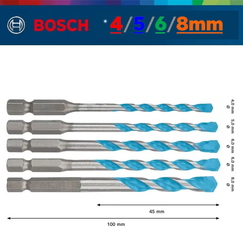 

Сверла Bosch, 5 шт., серия EXPERT 4/5/6/8 мм, HEX-9, многостроительная центрирующая геометрия, 3-кулачковый патрон и шестигранный патрон 1/4 дюйма