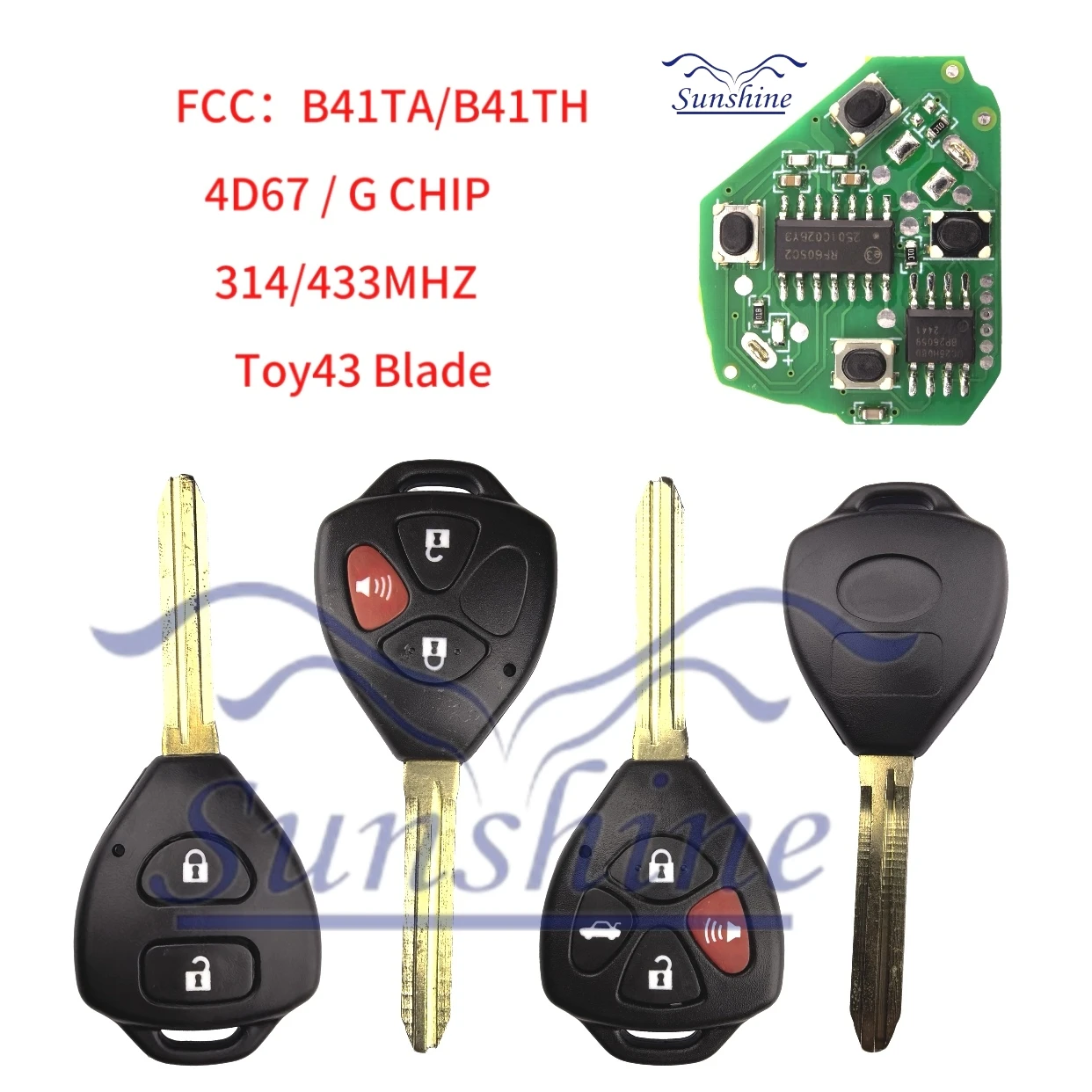 Sunshine 2/3/4BT 314.3/433Mhz 4D67 G Chip Remote Car Key For Toyota Hiace Yaris Hilux Vigo Innova Corolla RAV4 FCC B41TA B41TH
