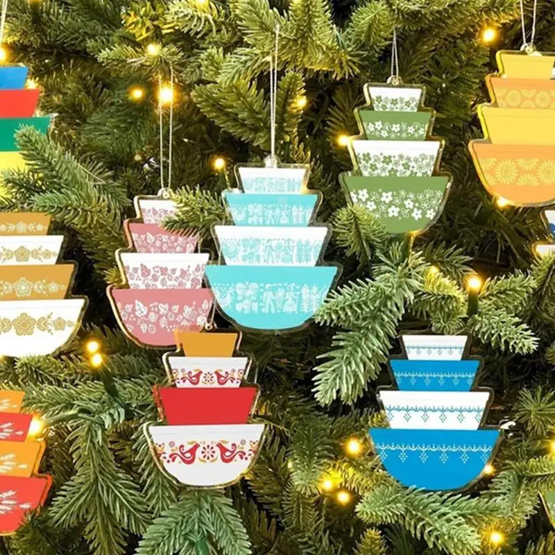 Stacking Bowl Ornament 5 Pieces 2D Seasonal Acrylic Bowls Pendants Christmas Tree Stacker Decoration For Home Workplace Balcony