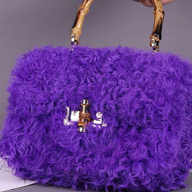 

2025 New Wool Women's Plush Shoulder Bags Y2K Hot Girls Faux Fur Drawstring Bucket Bag Fashion Female Furry Purse Tote Handbags