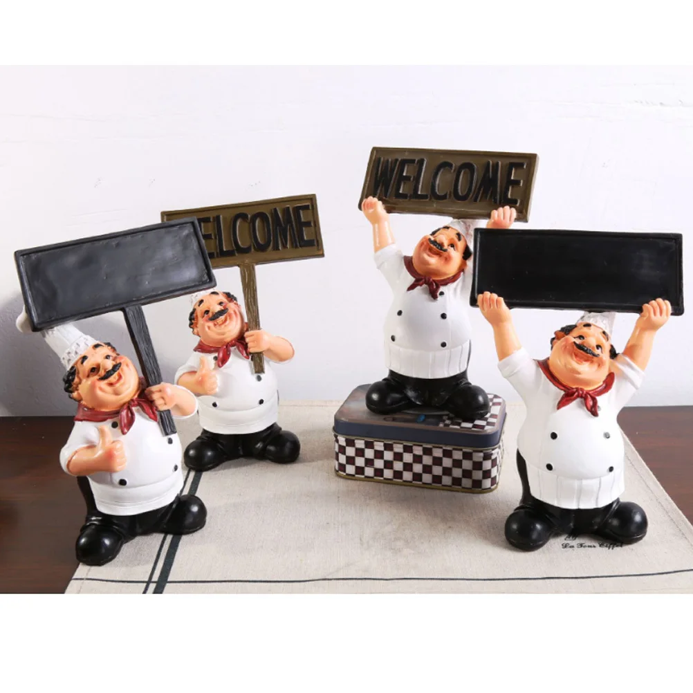 

Small Resin Blackboard Chef Figure Ornament Stylish Handmade Western Restaurant Doorway Decorative Stand Resin Stand