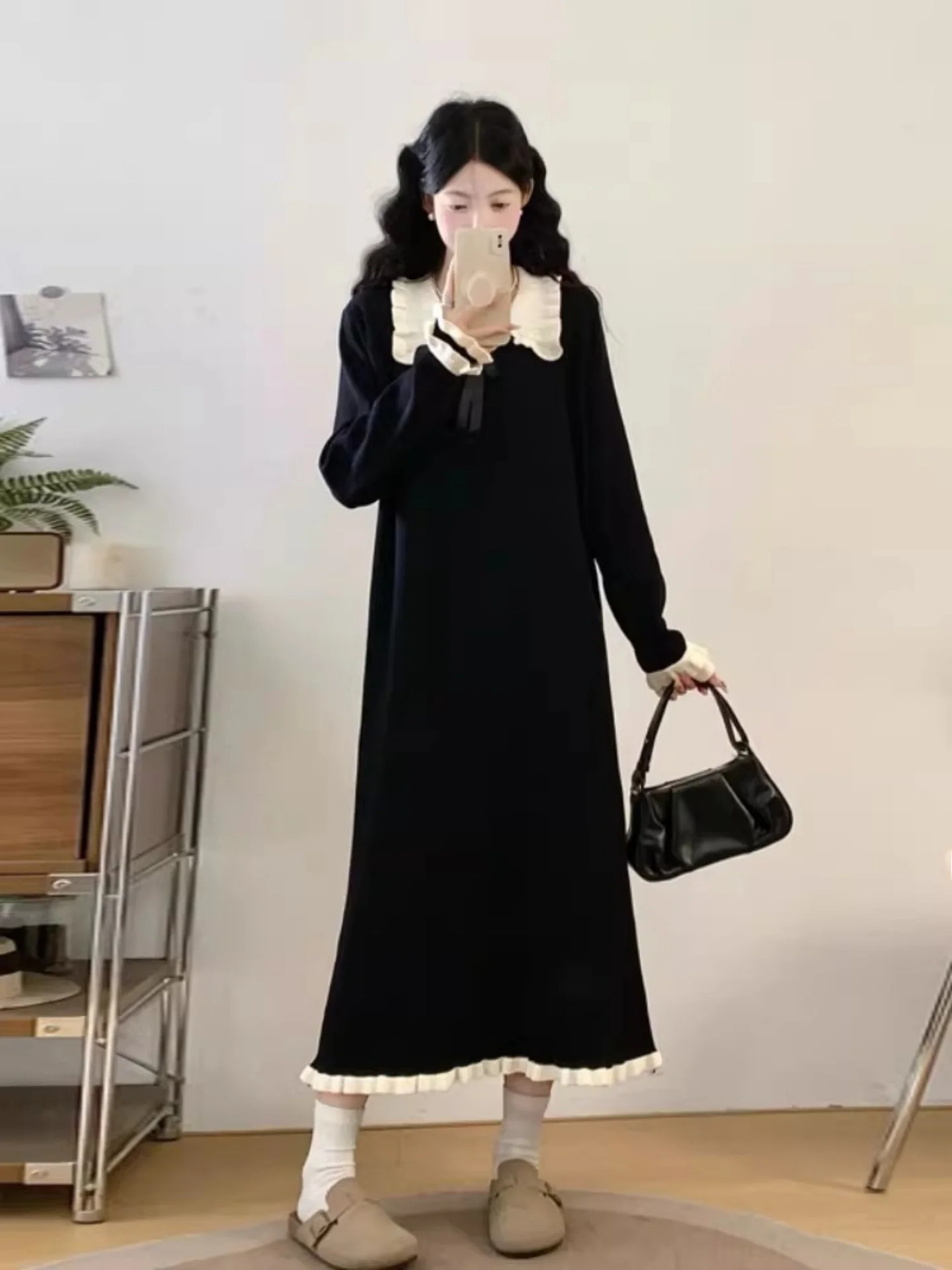 

Bla вязаная длинная юбка с кукольным воротником Dr, женская юбка больших размеров прямого кроя, осень-зима, модность, уменьшение Dr