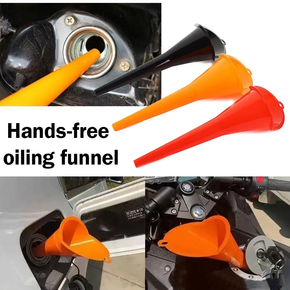Boquilla de transferencia de líquidos automotrices de vástago largo y boca ancha con diseño antiderrame y orificio para colgar