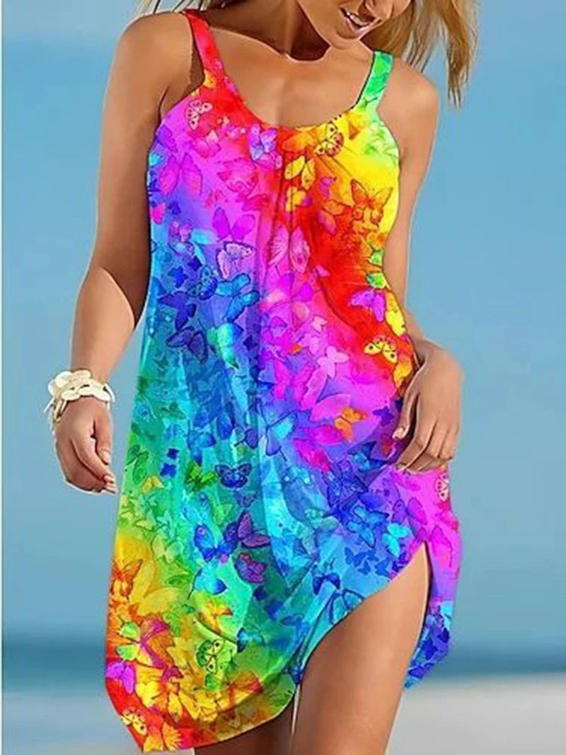 

Plus-size women's fashion beach-style printed off-shoulder camisole dress