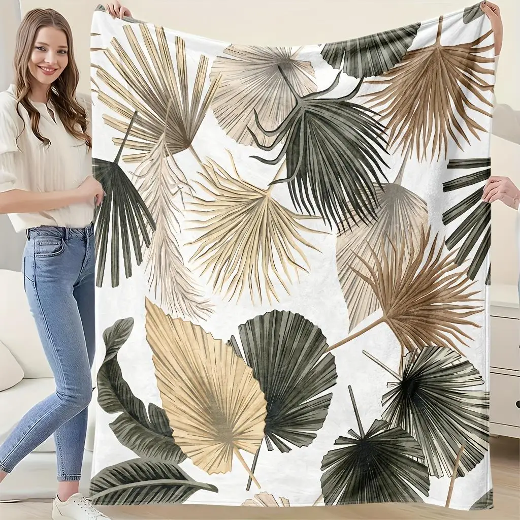 

1pc tropical palm leaf pattern blanket, polyester fabric, machine washable, suitable for bedroom and living room decoration