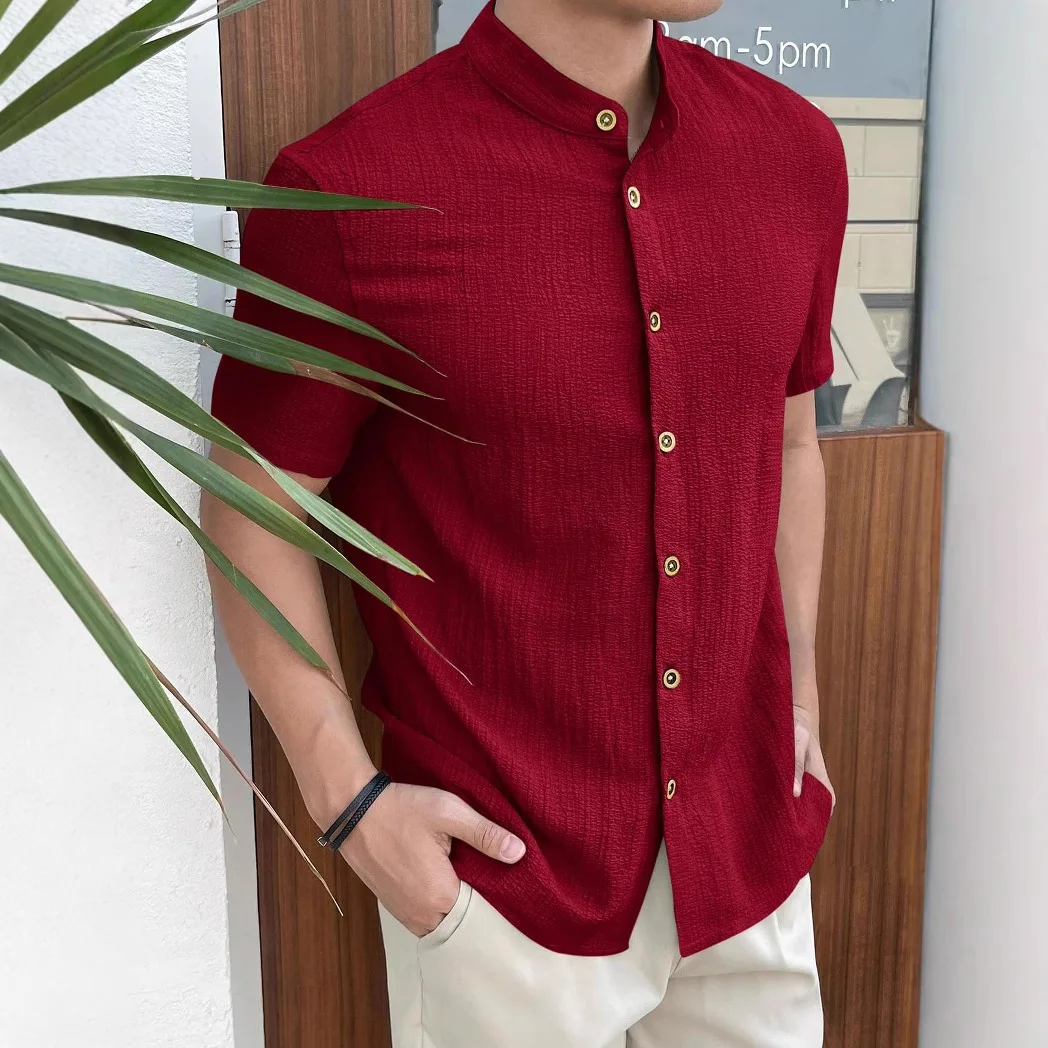 Men Loose Knit Solid Color Casual Short Sleeve Shirt