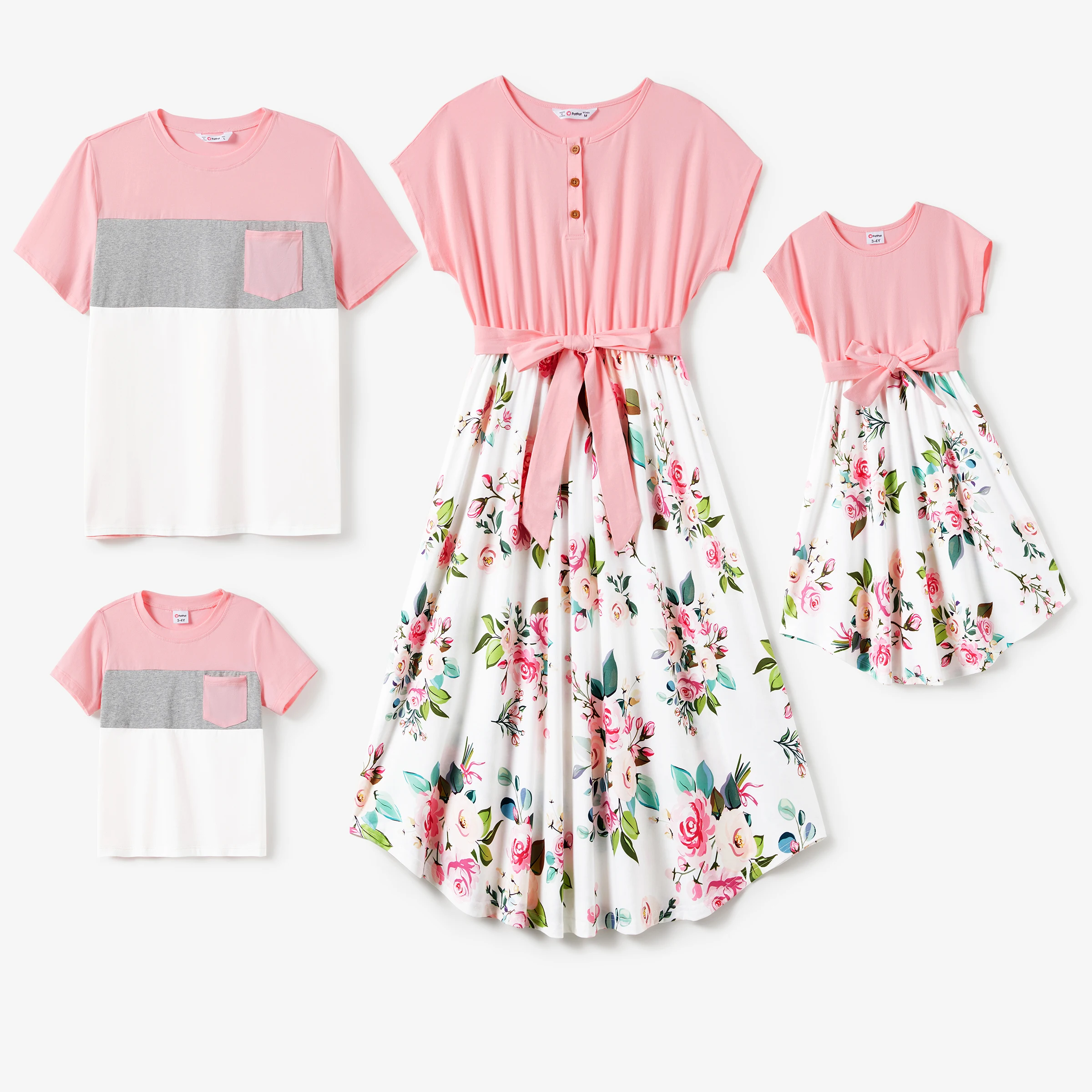 

PP PatPat Family Matching Pink Floral Color-Block Set Dad Boy Tees & Mom Girl Baby Floral Dresses