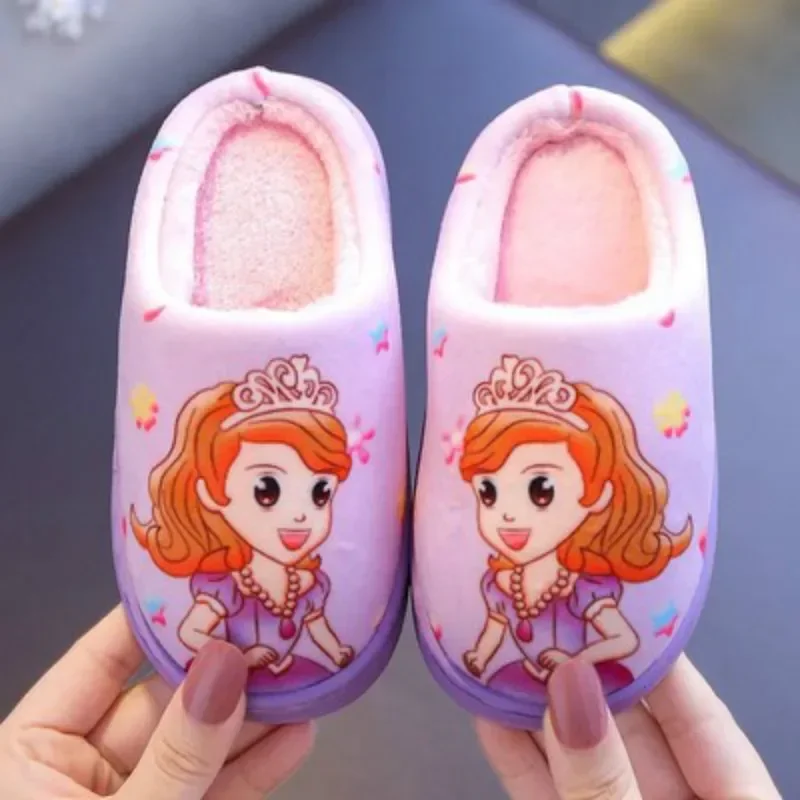 Children Cotton Slippers Baby Boy Girl Cartoon Frozen Elsa Sofia Spiderman Autumn Winter Warm Princess Indoor Bedroom Home Shoes