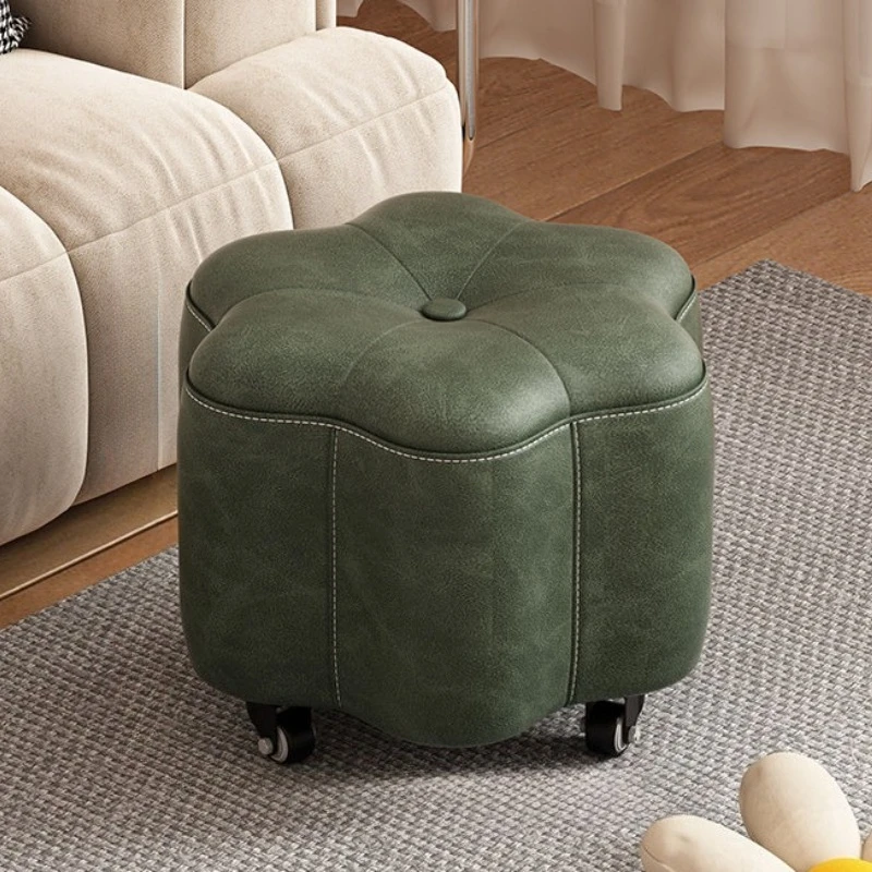 silent pulley small stool home living room dining room soft bag leather stool shoe changing makeup