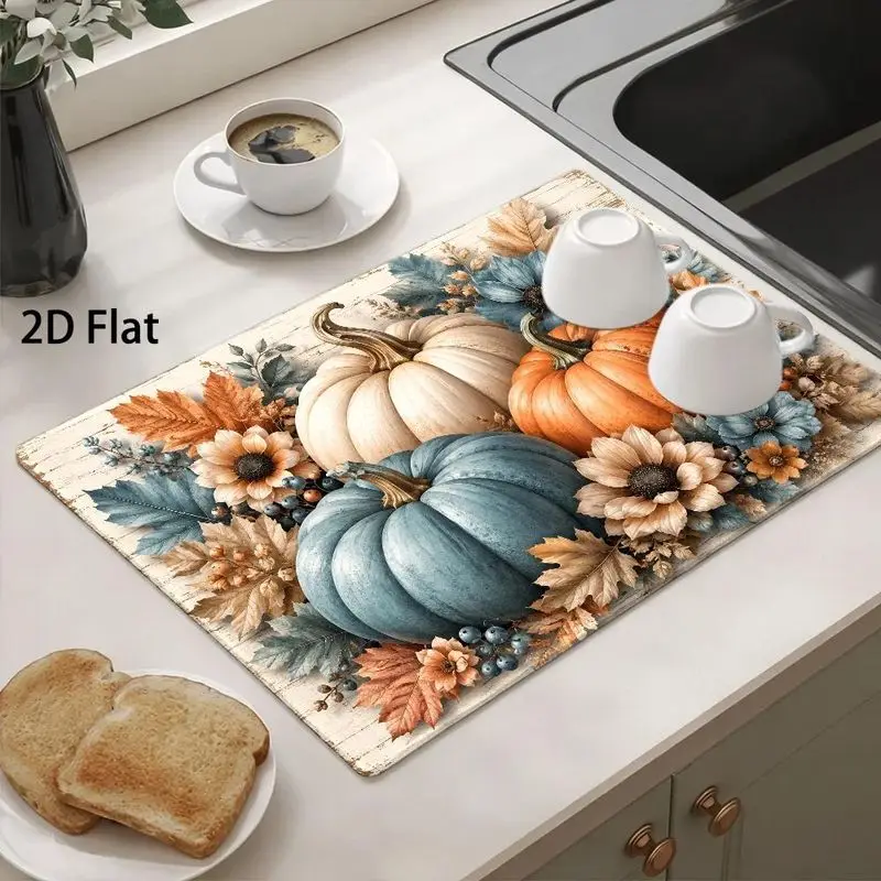 VIKAMA Fall Pumpkin Flower Stove Cover Mat Blue Orange Print Heat Resistant Cooktop Cover For Kitchen Thanksgiving Decor