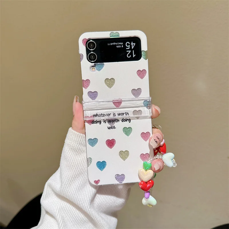 Funda de teléfono blanca con corazones coloridos para Samsung Galaxy Z Flip 7 6 5 4, funda protectora trasera para ZFlip5 ZFlip6 ZFlip7