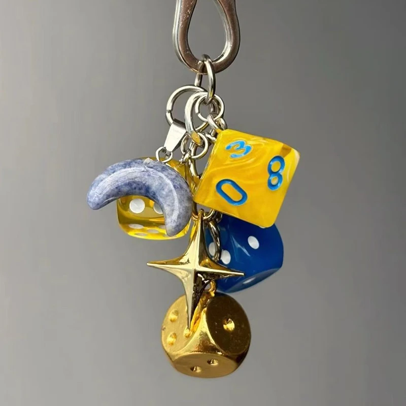 

Colorful Lucky Dice Keychain Pendant Bag Charms Phone Chain DIY Hanging Keyring Y2k Car Key Chain Ornament Accessories
