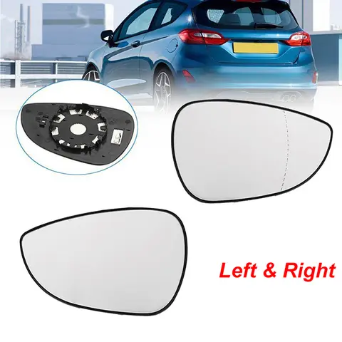 가열식 자동차 사이드 리어 뷰 윙 미러 Ford Fiesta MK7 용 백킹 플레이트가있는 투명 유리 볼록 2008 2009 2010 2011 2012-2017