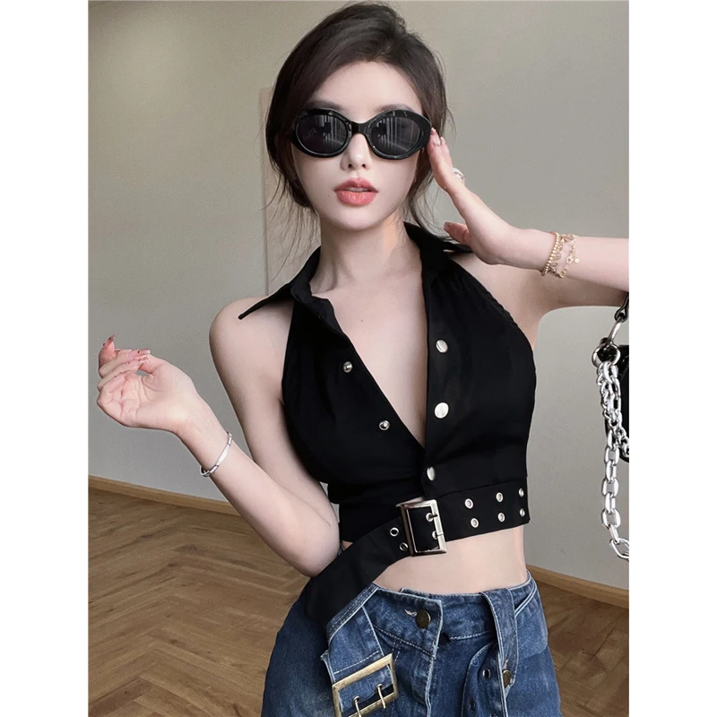 

Sexy Halter Polo Neck Backless Tank Women Summer Fashion Solid Sleeveless Crop Vest Tops s540