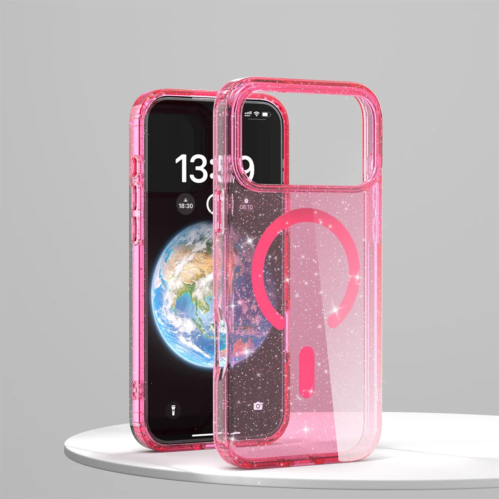 Transparente Glitzer-Symmetrie für Magsafe Magnetische Hülle für iPhone 18 Pro Max 17 Air16 15 14 13 Sturzsichere Ott-Box Panzerhülle – Detail 10