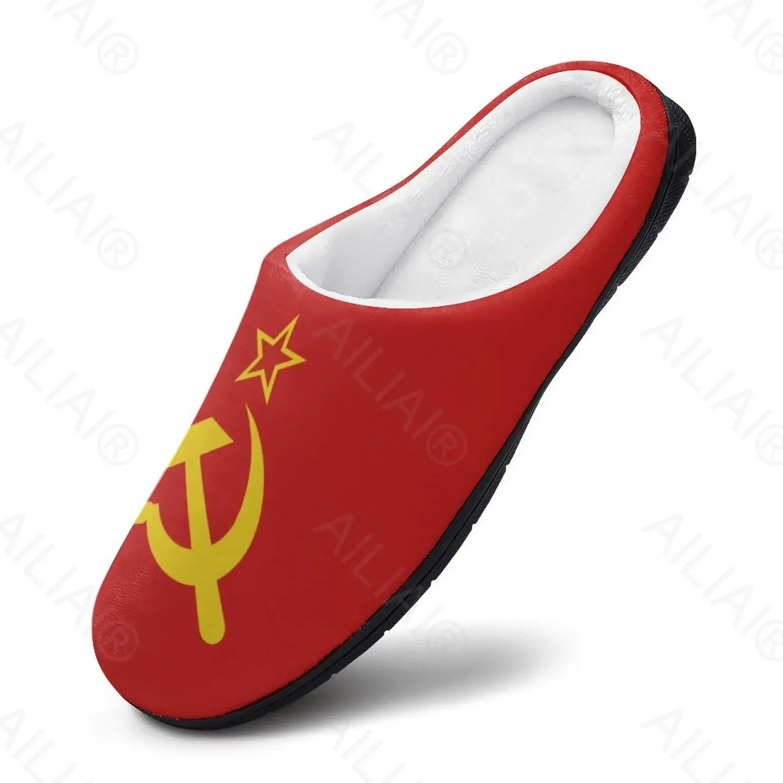 CCCP-Chinelos com bandeira da União Soviética para homens e mulheres, sandálias russas martelo, foice, casuais, sapatos quentes, térmicos, chinelos de algodão de inverno