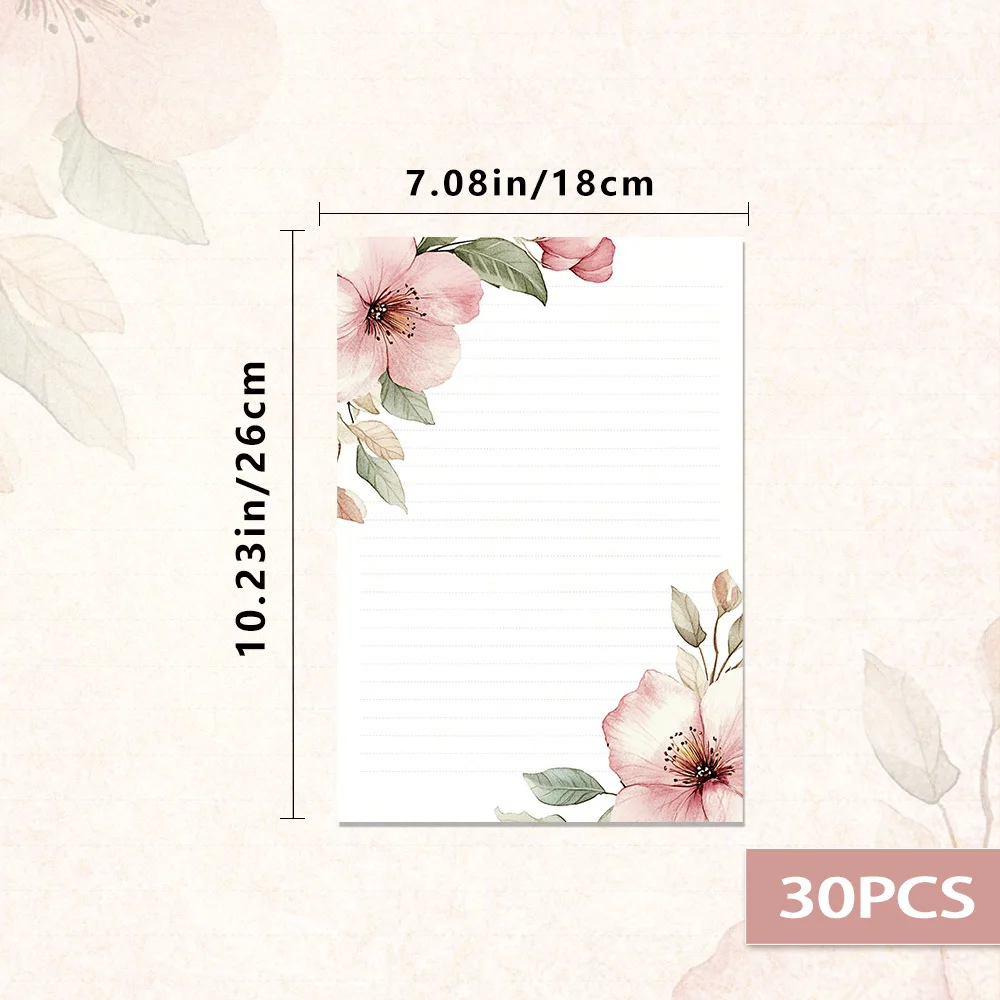 30 Sheets Of B5 Soft Pink Floral-themed Writing Paper, Lined, No Glue, Perfect For Notebooks, Memos, And Stickers