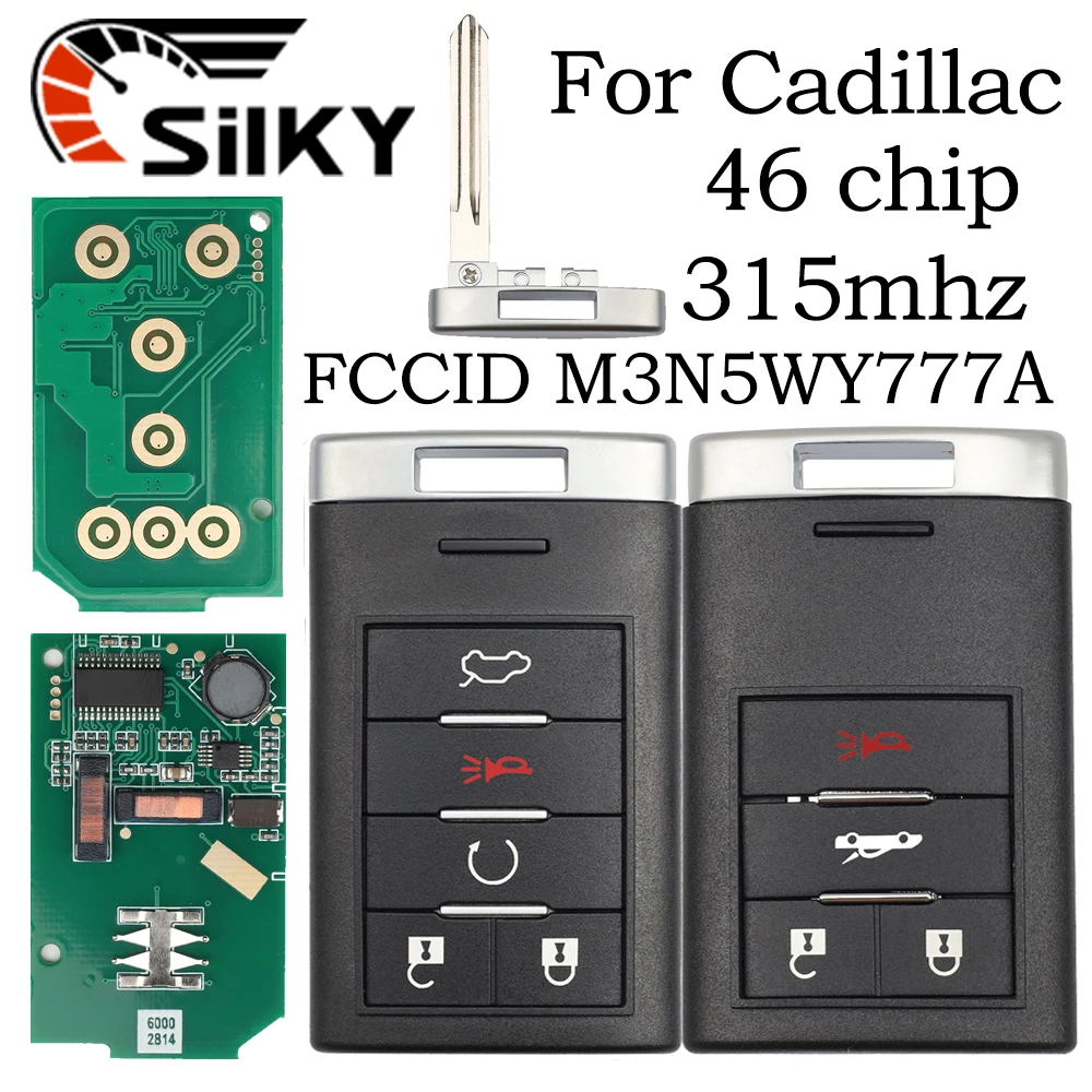 SilKY For Cadillac CTS STS SLS 2008-2014 Fob 315MHz ID46 Chip M3N5WY7777A Smart Remote Control Car Key Uncut Balde