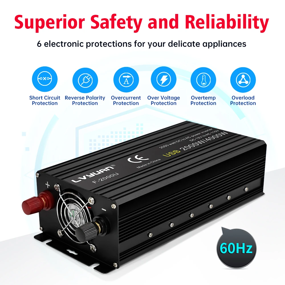 Inverter a onda sinusoidale modificata 60HZ 2000W/4000W Inverter per veicoli portatile