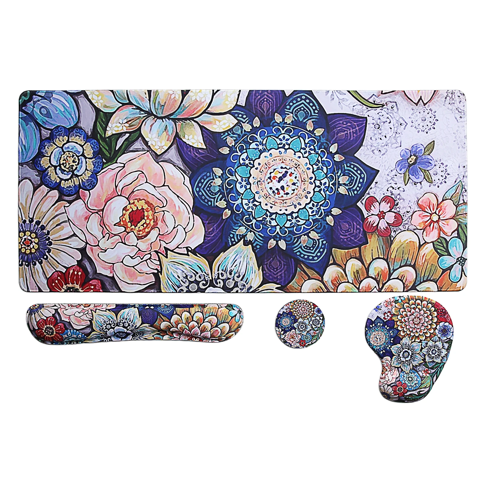 

Ethnic Art Mouse Pad Set, 4-in-1 Desk Accessories with Keyboard Wrist Rest & Coaster for PC Laptop