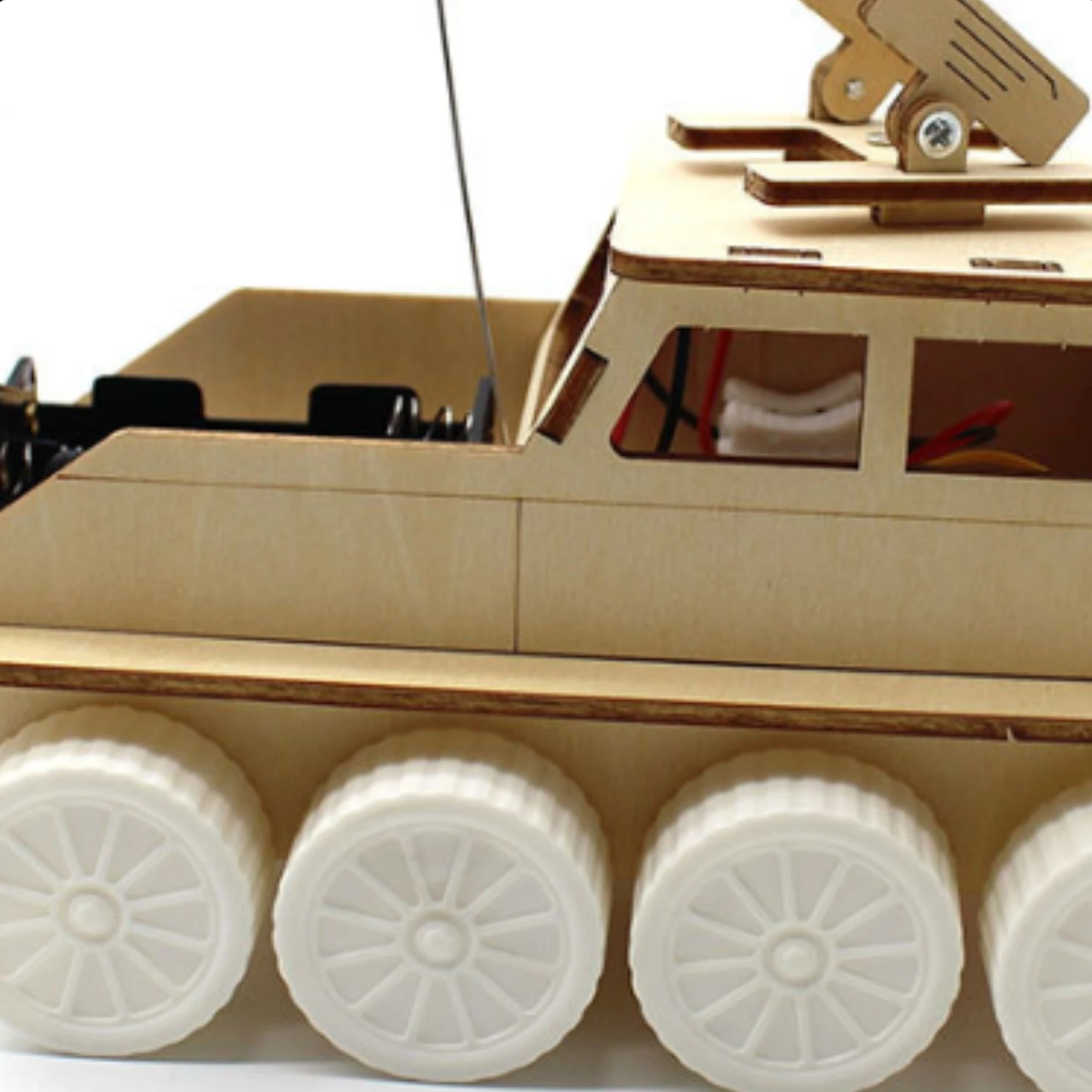 Wireless-Control Tank Car Light Wood Finish DIY Armored Vehicle Model Wireless Control Car Kit Plastic Wheels Toy Set