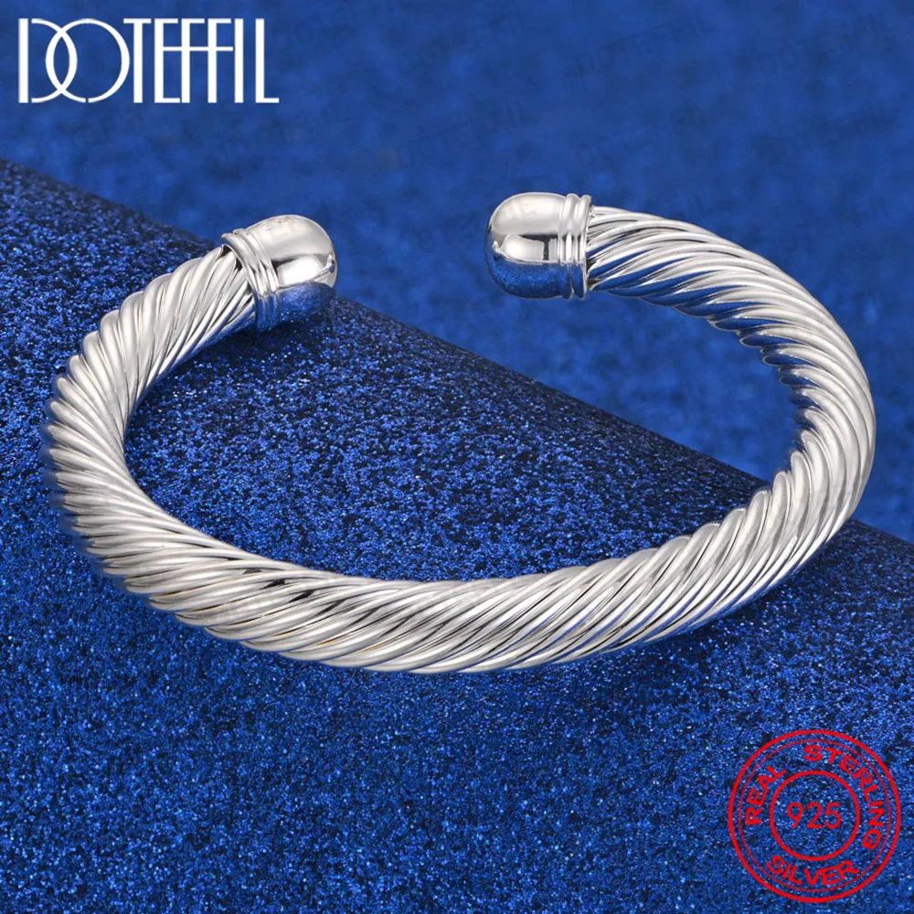 925 Sterling Silver Thread Bangle Bracelet For Man Woman Wedding Engagement Fashion Charm Party Jewelry