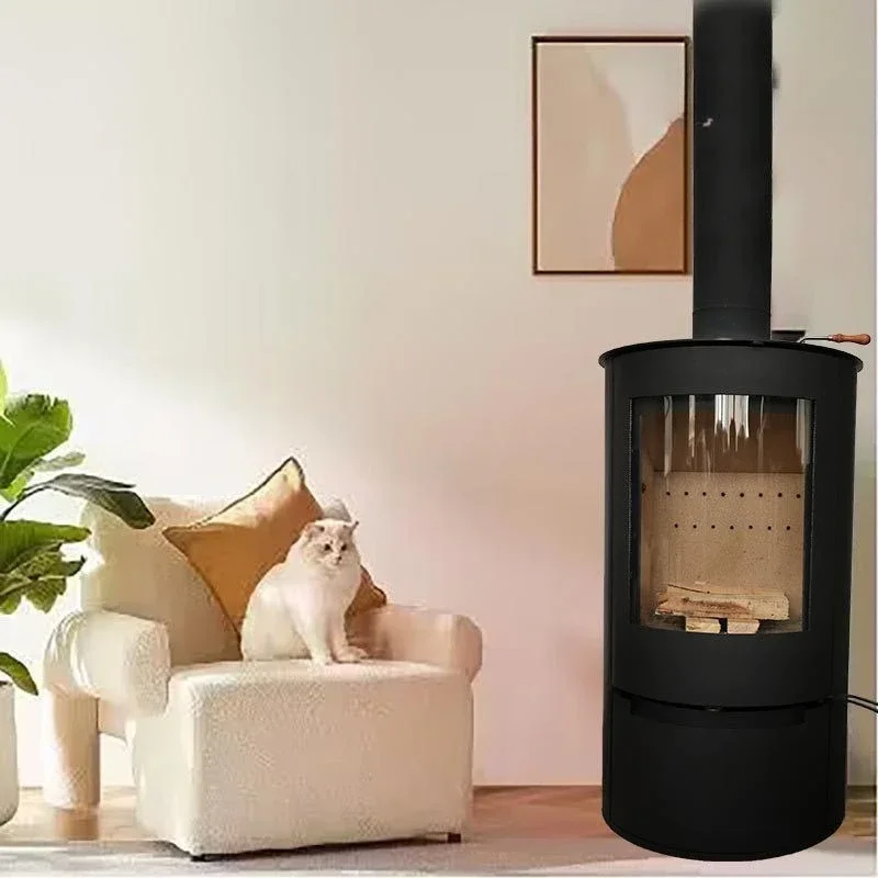 Chimenea de fuego real con llama, estufa de leña francesa para interiores, estufa de leña de acero al carbono para el hogar, calefacción de estufa de leña