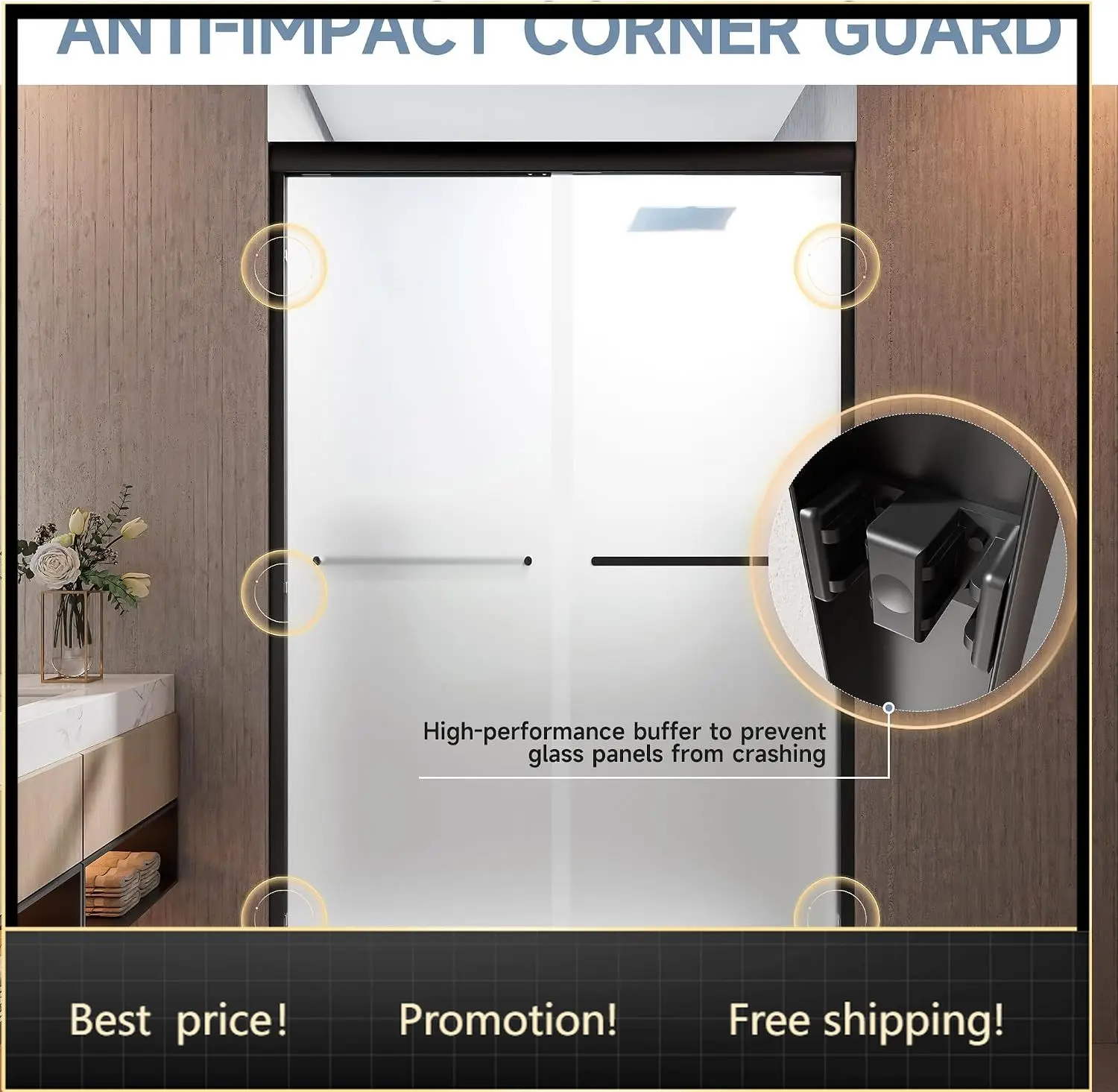 Frosted Glass Double Sliding Shower Door 6mm 44 To 48 Inch By 72 Inch