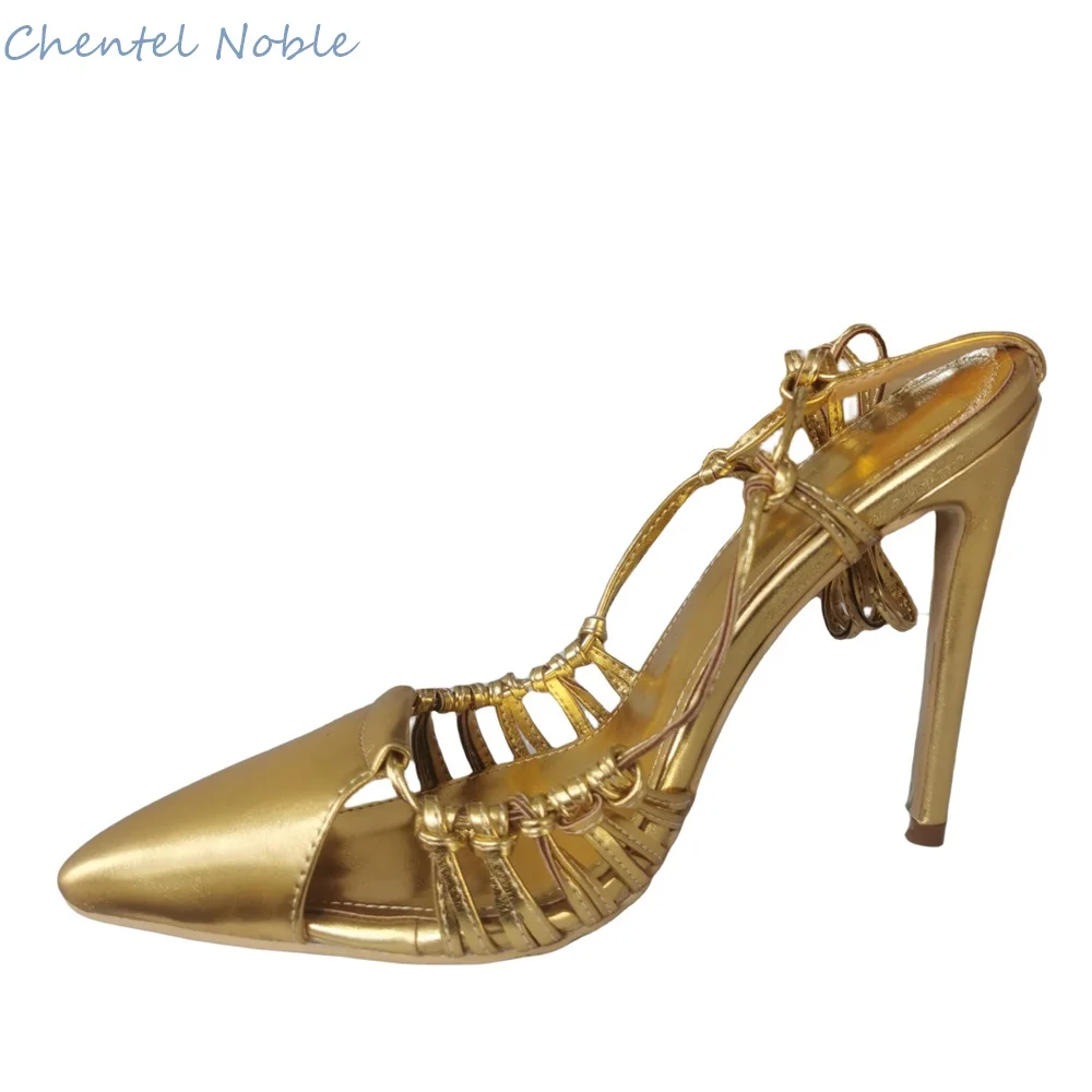 

Gold Straps Open Toe Sandals Thin High Heels Sexy Party Dress Fashion Luxury Women Shoes 2024 New Arrivals Ladies