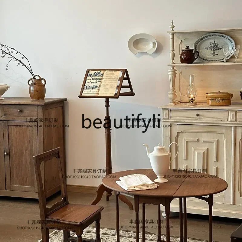 New arrive American nostalgic side cabinet medieval solid wood ivory white display locker retro shelf
