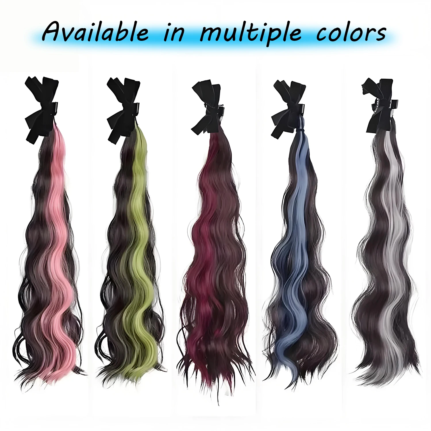 Perruque synthétique à reflets d'oreille d'elfe, 2 pièces, perruque queue de cheval bouclée à clipser avec nœud de tête de princesse douce pour femmes