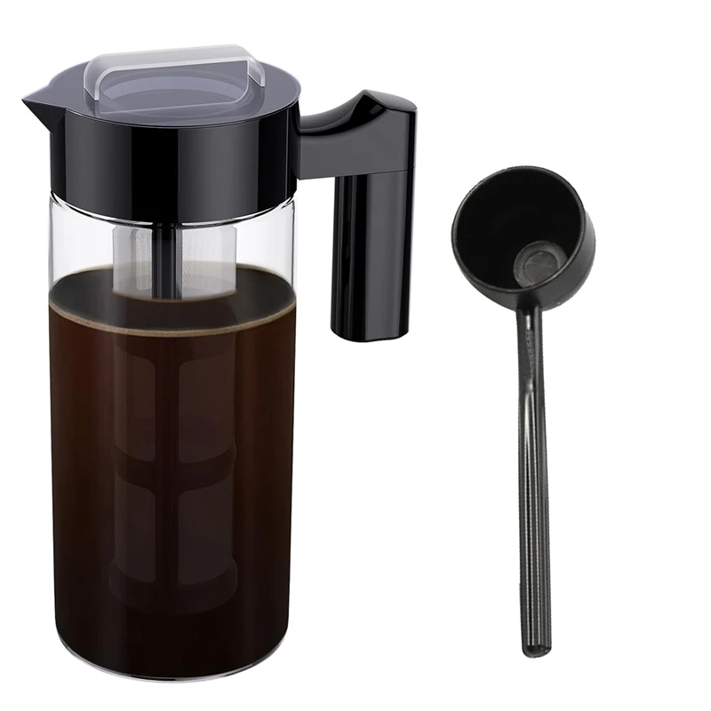 Cold Brew Coffee Maker, 40 Oz Iced Coffee Pitcher With Mesh Filter, Glass Ice Coffee Making Jug For Fridge Black Easy To Use