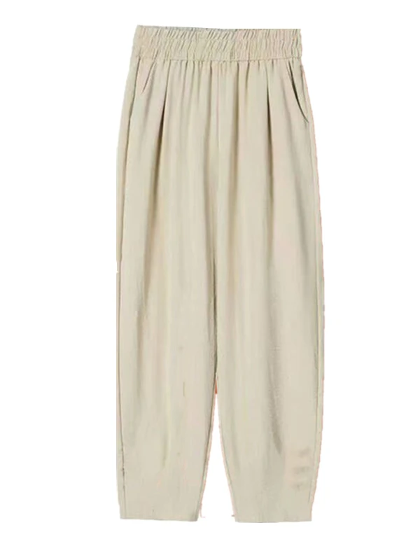 Pantalon sarouel plissé en soie glacée pour femmes, décontracté, fin, amincissant, petite taille, neuf Points, taille haute, coupe ample, nouvelle collection été