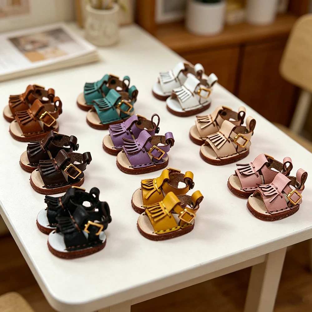 2.2cm*1.1cm Ob11 Doll Cute tassel Sandals Shoes Doll Handmade Cowhide Shoes Toy Accessories For P9 P10, Obitsu 11, Molly, Gsc