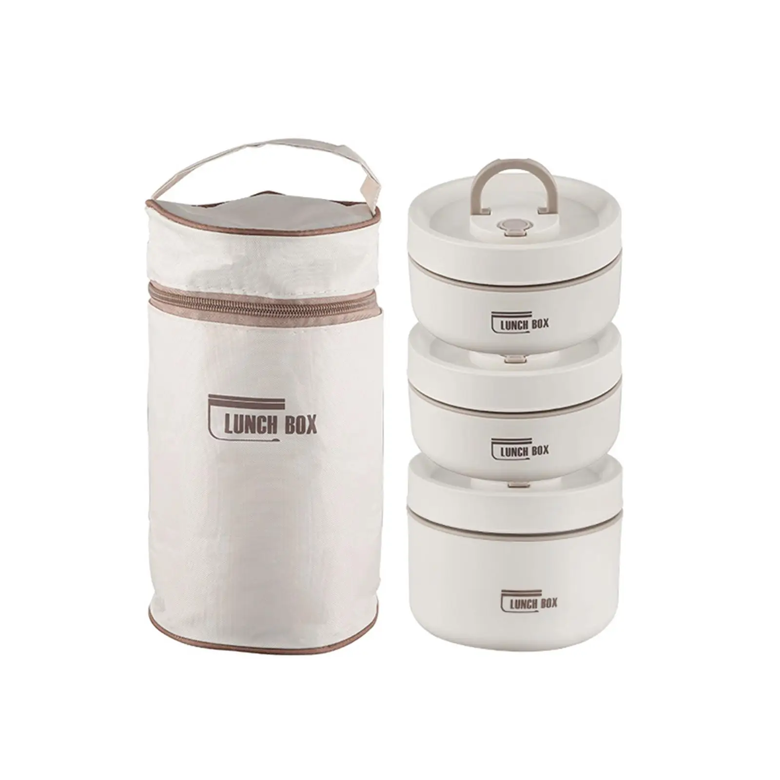 Lunch Box Set Portable Airtight Lid Lunchbox Insulated Food Lunch Container 3PCS White