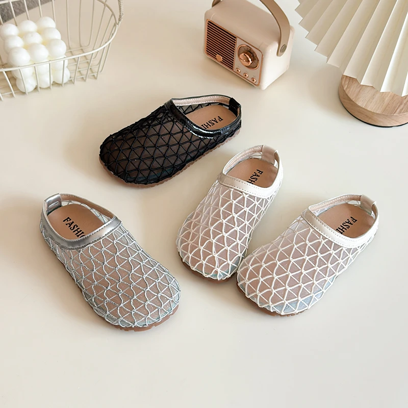 Kids Casual Sandals for Girls 2026 Summer New Toddler Beach Shoes Cut-outs Mesh Non-slip Comfort Chic Outdoor Barefoot Sandals