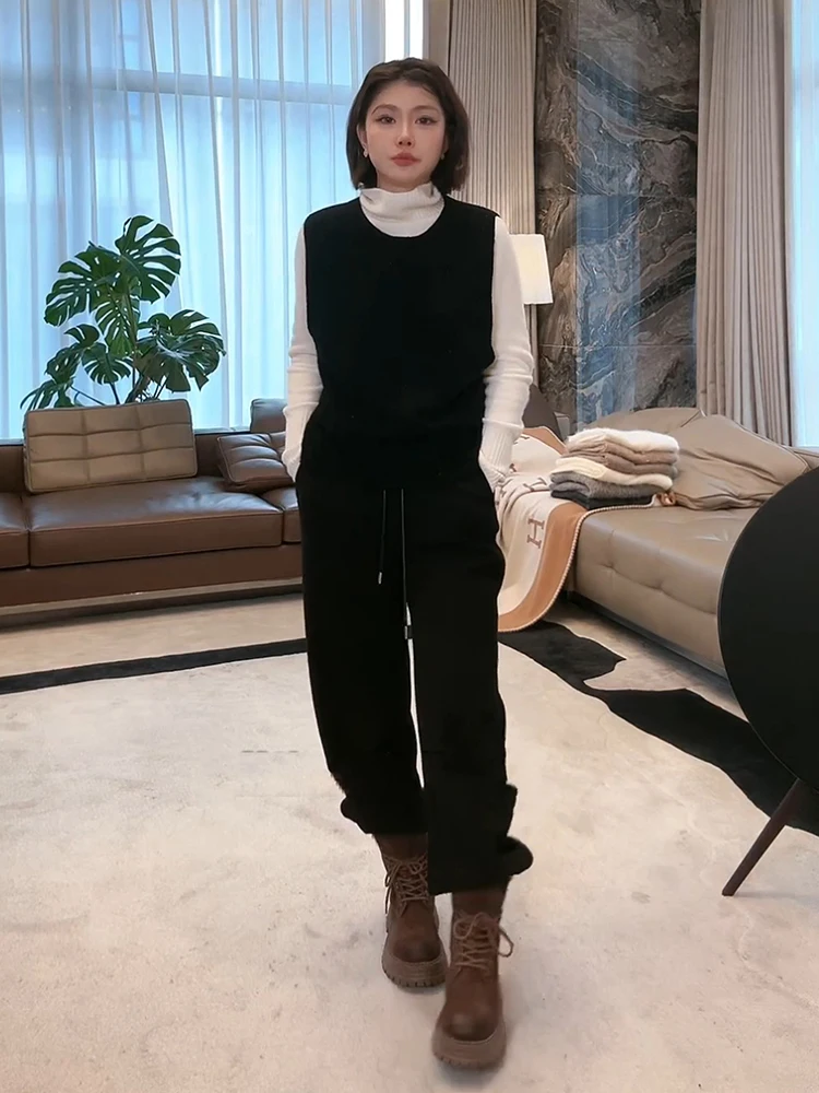 

Lao Yang's Personal Woolen Sweater Vest Sl Inteated Knitted Jaet MEQA3620 Commute Sle round Ne Pure Color