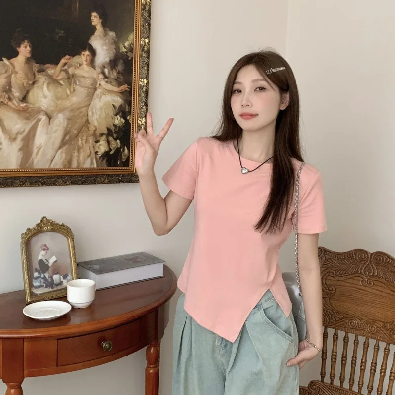 

Irregular Short-sleeved T-shirt for Women's Summer New Loose Printed T-shirt Fashionable Versatile Top