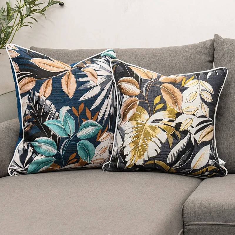 Modern Tropical Plant Jacquard Cushion Cover Luxurious Chenille Embroidered Pillow Cover Living Room Bedroom with Pillowcases