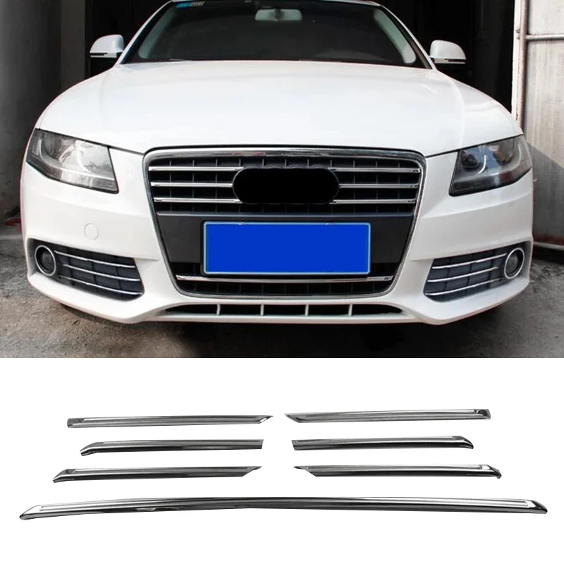 7 Pcs Car Stainless Steel Front Grill Trim Strips for-Audi A4