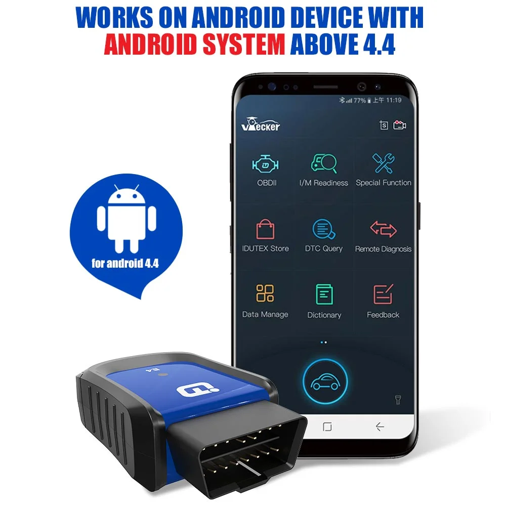 Vpecker E4 Phone Bluetooth Full System OBDII Scan Tool for Android Support ABS Bleeding/Battery/DPF/EPB/Injector/Oil Reset/TPMS