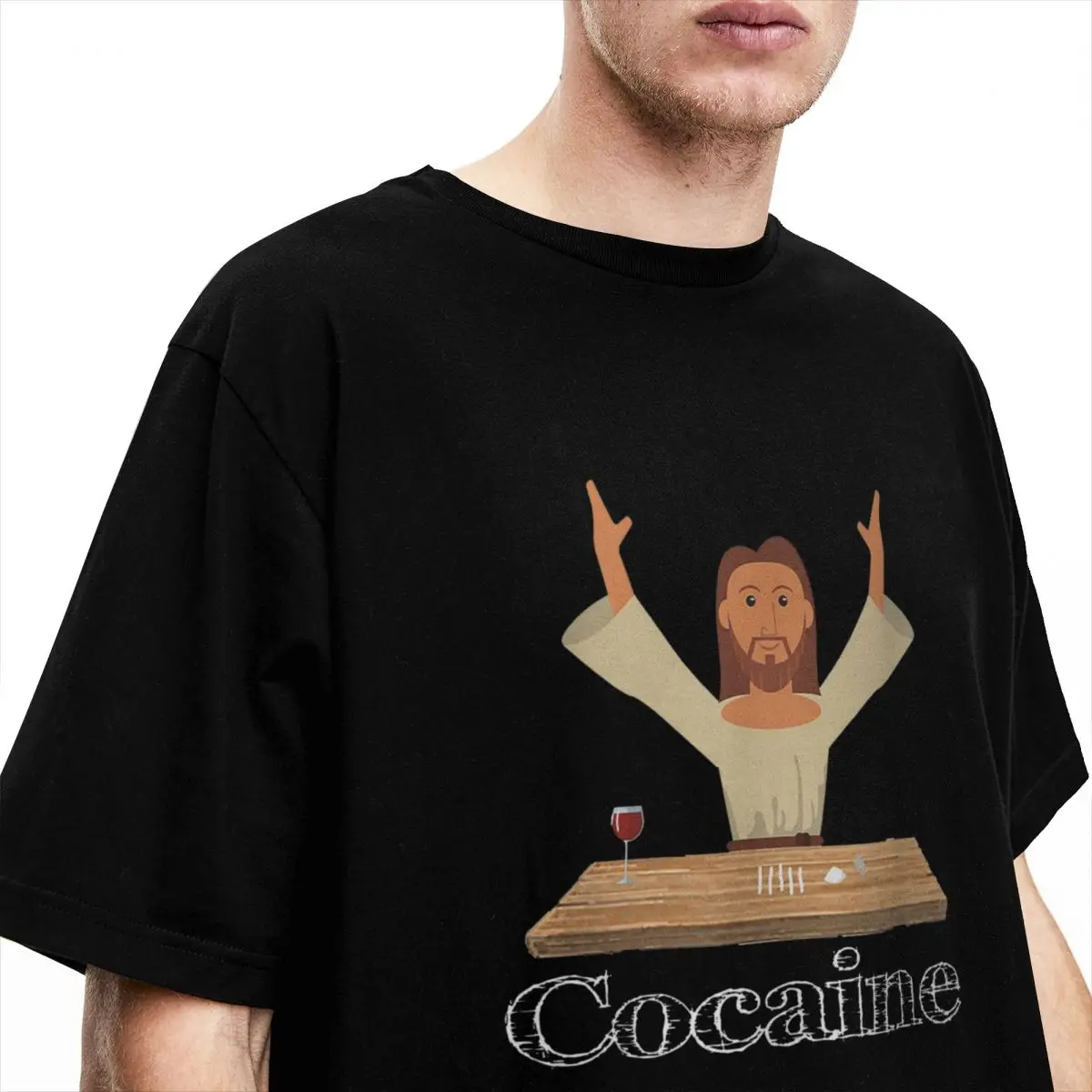 Vintage Cocaine Jesus T-Shirt for Men Crew Neck Pure Cotton T Shirts Adult Humor Gag Gift Idea Short Sleeve Tees Adult Clothing