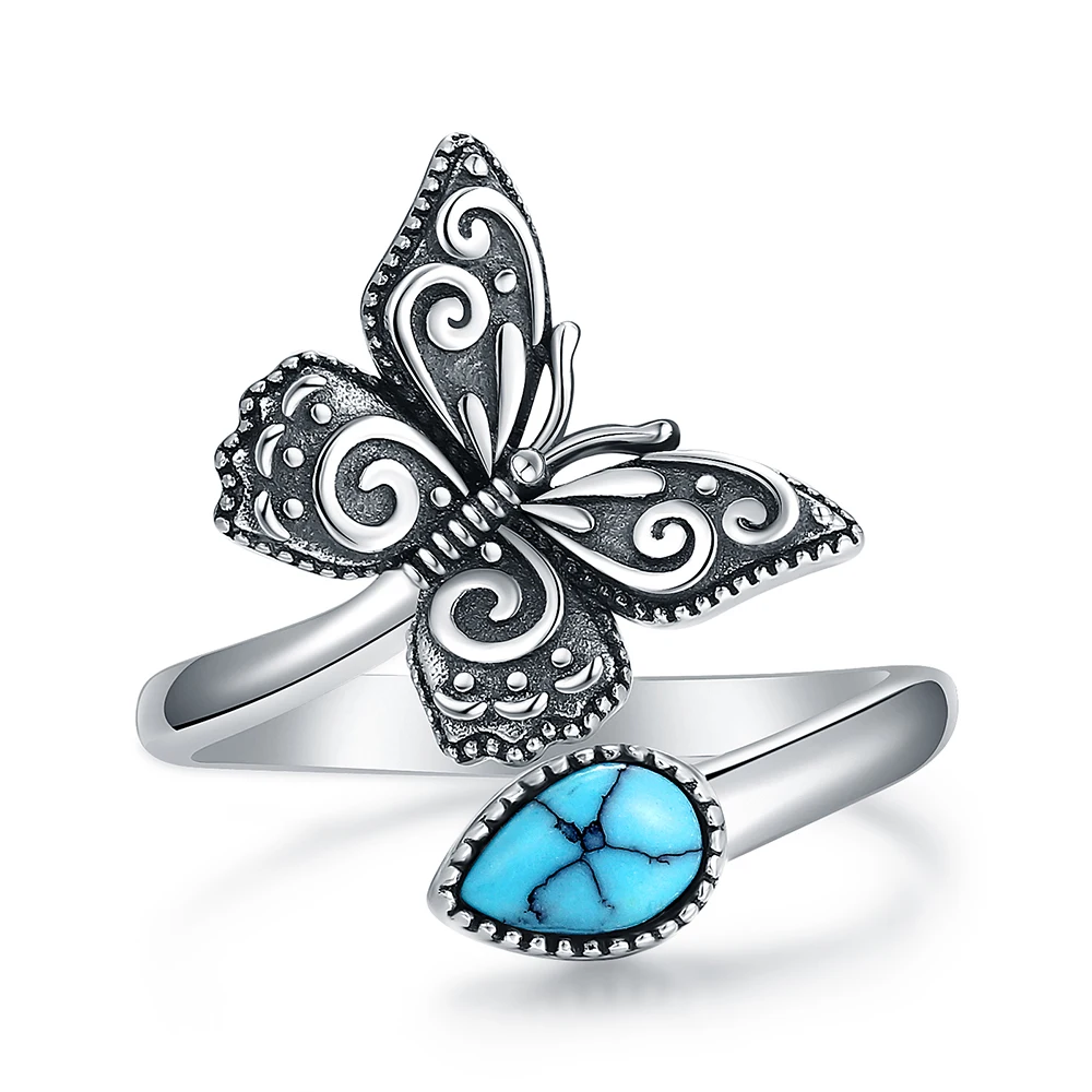 

925 Sterling Silver Vintage Butterfly Spoon Adjustable Rings Sunflower Victorian Style Jewelry Birthday Gifts For Women Daughter