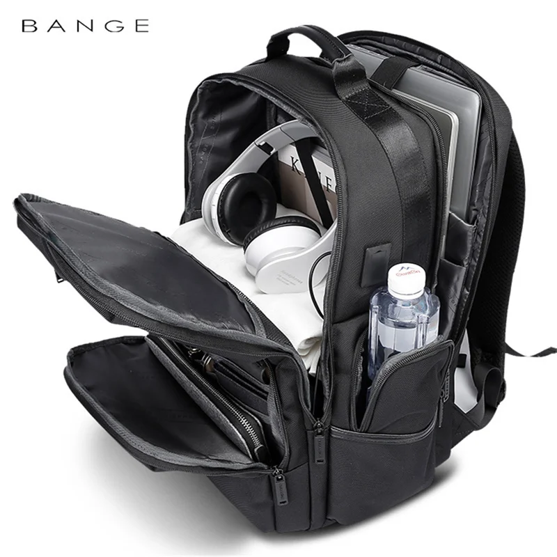 BANGE  Sports Backpack 15.6 Anti-wrinkle Waterproof USB Recharging Oxford Backpack Men Fashion Travel Bag Backpacks