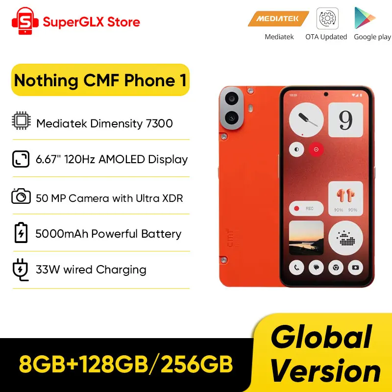 New Global Version CMF Phone 1 6.67”120Hz AMOLED Display Mediatek Dimensity 7300 Dual 50MP Camera 5000mAh Battery 33W Charge