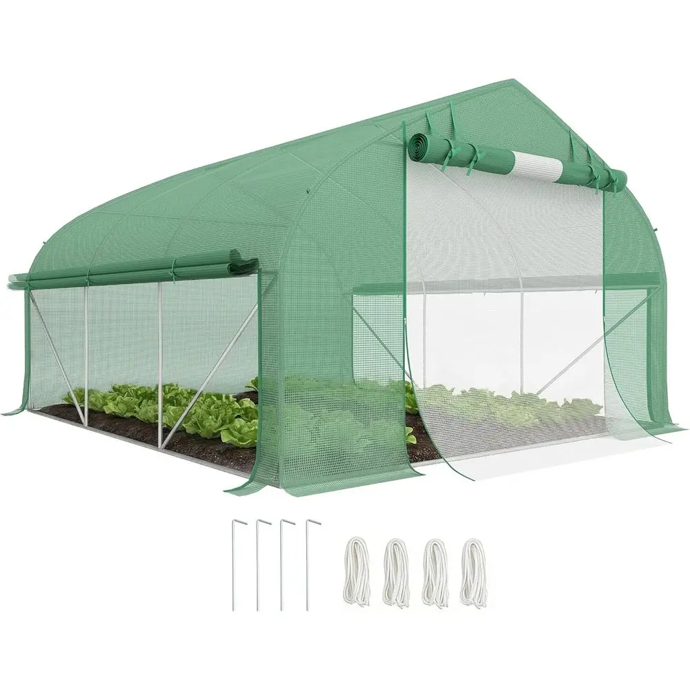 

11.5' x 10' x 6.5' Walk-in Tunnel Greenhouse, Green House with Zippered Mesh Door, 7 Mesh Windows & Roll-up Sidewalls, Upgraded