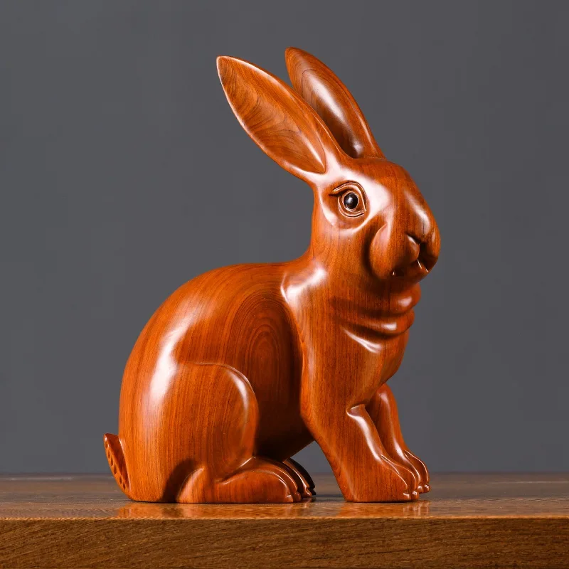 

Yellow Pear Wood Carving Rabbit Decoration Mahogany Creative Home Living Room Decoration Cute Wooden Zodiac Rabbit Handmade