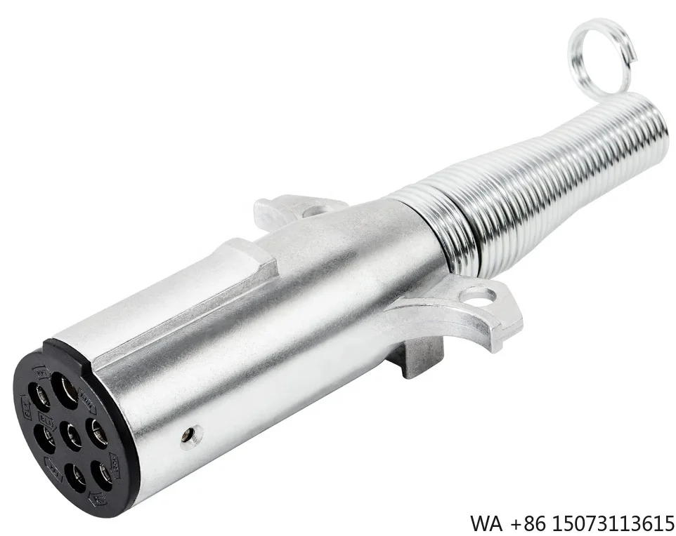 EUR  New 7 Way Round Pin Trailer Plug with Extension Spring 7 Pin Aluminum Alloy Plug Connector